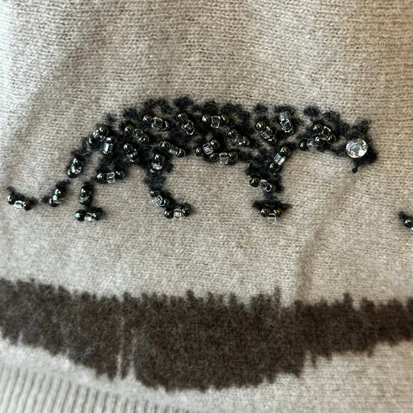 Vintage SML Sport Lambswool Beaded Leopard Sweater Women’s M Tan Black - Picture 4 of 7